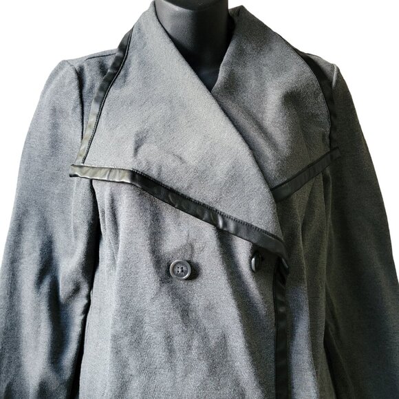 DG2 Diane Gilman Womens S Asymmetrical Cardigan Faux Leather Trim Grey Stretch - Picture 6 of 13